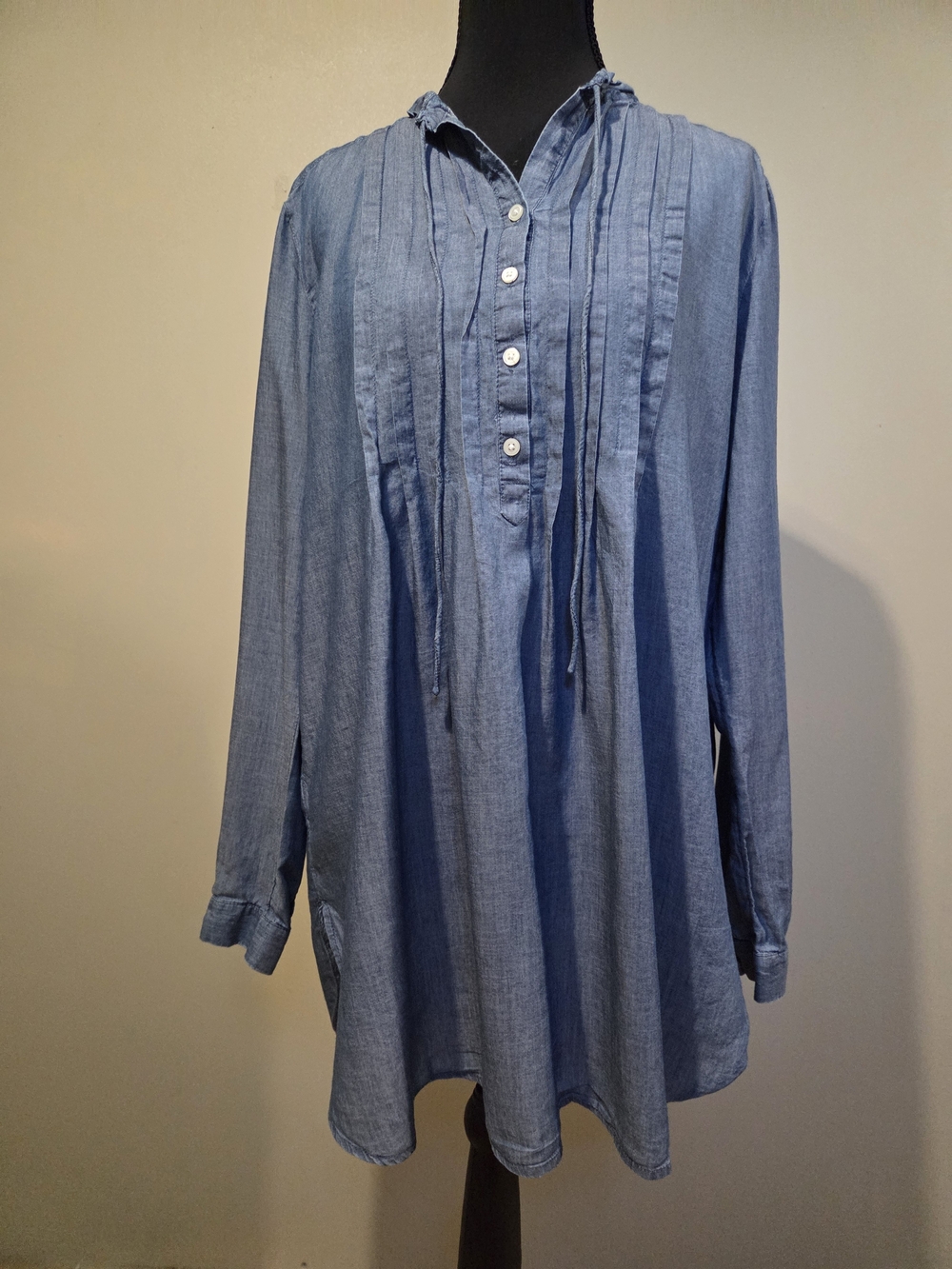 LOFT Light Blue Pleated Button Tunic